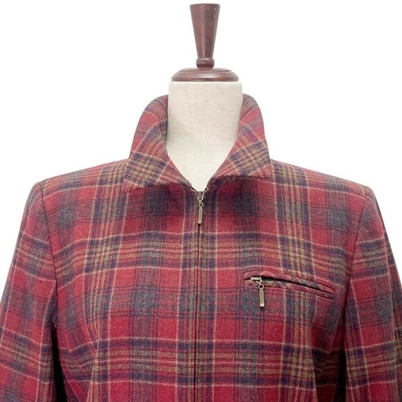 Pendleton Knockabouts Virgin Wool Zip Front Jacket Burgundy Blue Plaid Size 10 - Picture 3 of 16